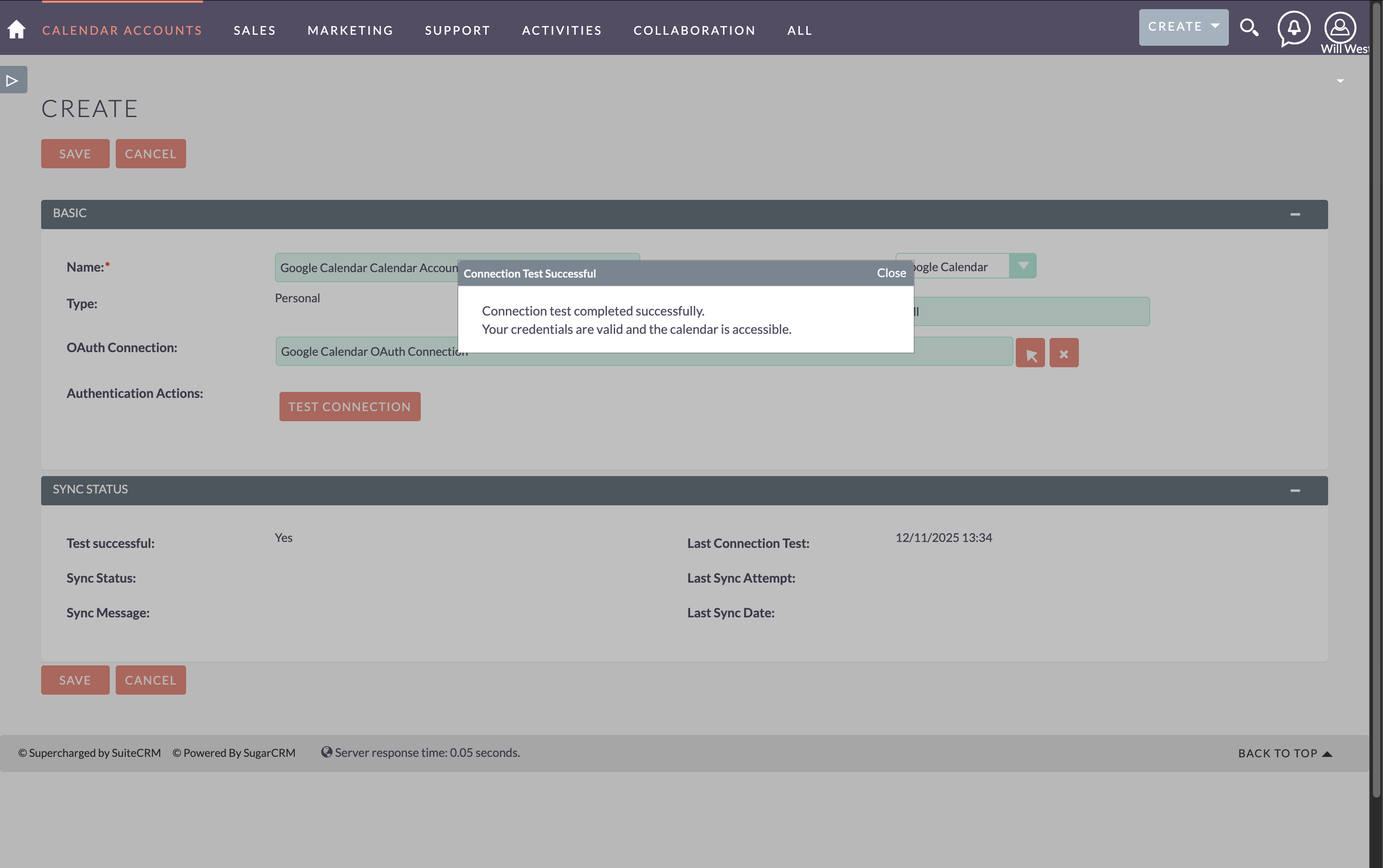 Connection Test Successful