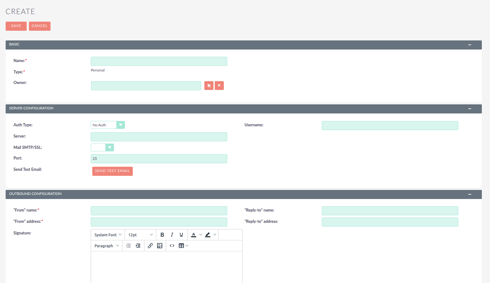 Outbound Email Create View