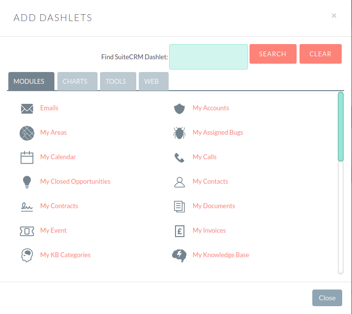 Dashlet Selection 25Add dashlets