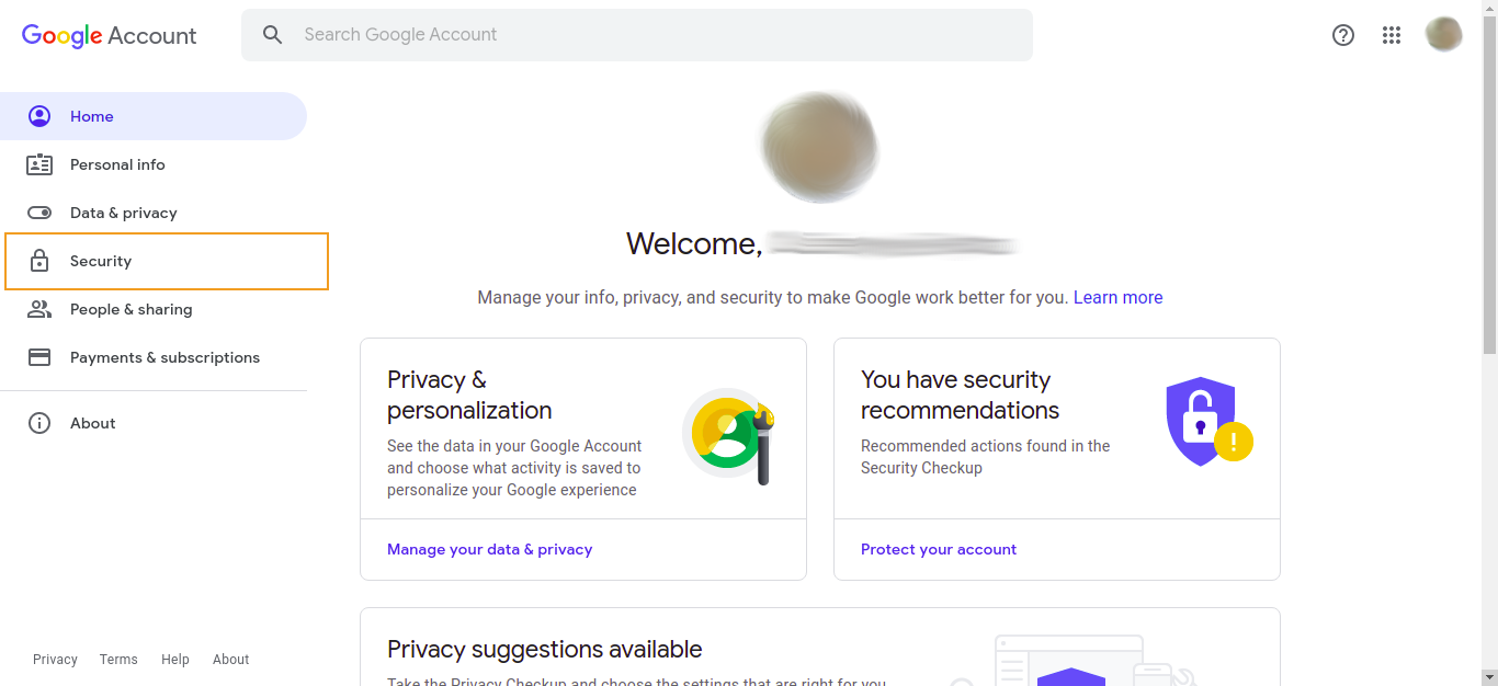 Open Security section app password 1